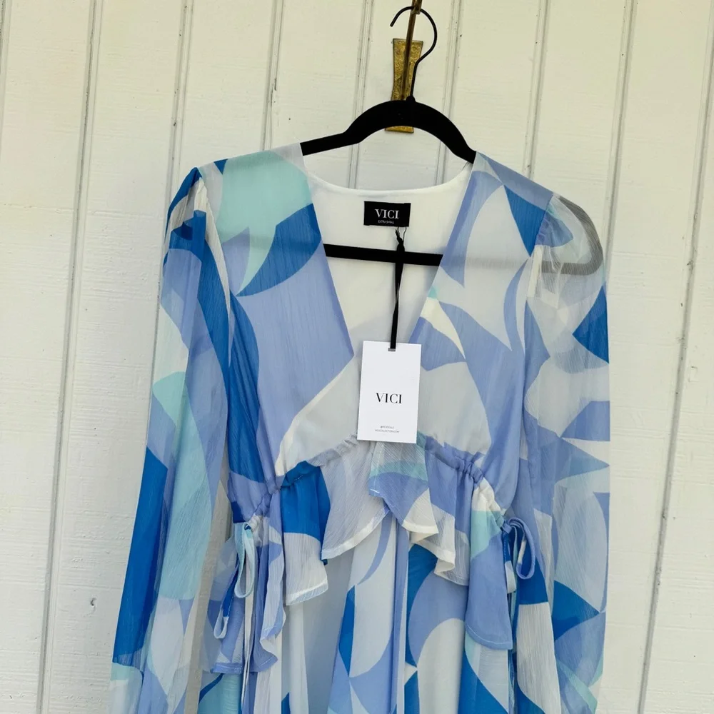 VICI Blue and White Patterned Dress - Picture 6 of 7